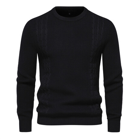 Crewneck Cable Knit Sweater // Black (XS)