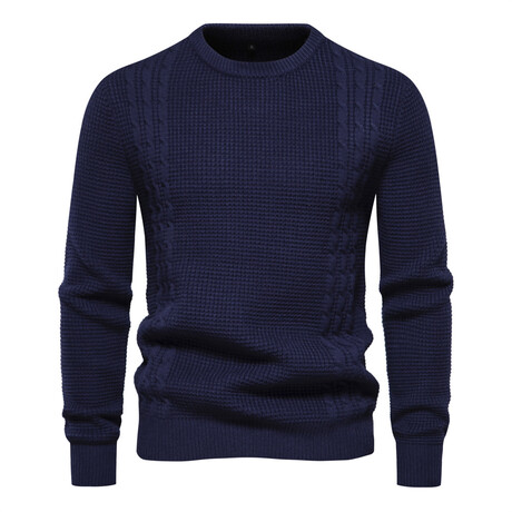 Crewneck Cable Knit Sweater // Navy Blue (XS)