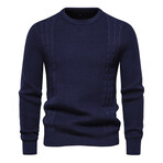 Crewneck Cable Knit Sweater // Navy Blue (L)