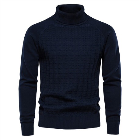 Turtleneck Knit Sweater // Dark Blue (XS)