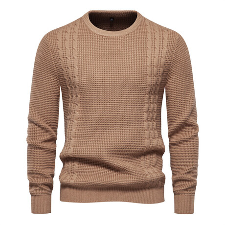 Crewneck Cable Knit Sweater // Camel (XS)
