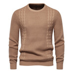 Crewneck Cable Knit Sweater // Camel (L)
