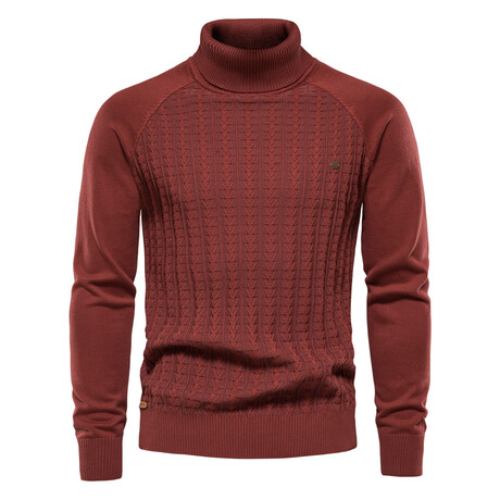 Turtleneck Knit Sweater // Red (XS)