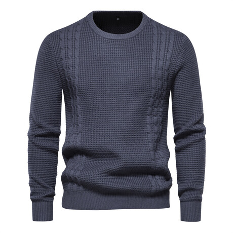 Crewneck Cable Knit Sweater // Dark Gray (XS)
