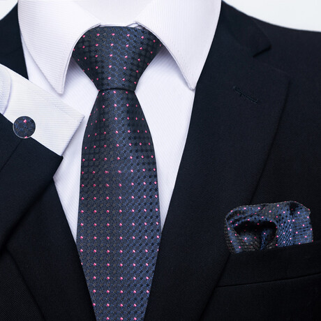 3pc Neck Tie Set // Blue + Pink Dots