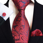 3pc Neck Tie Set // Blue + Red Paisley - Spring Clearance Event - Touch ...