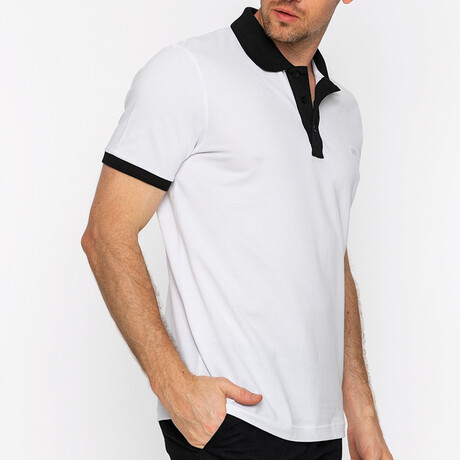 BA827021 // Men's Polo Shirt Short Sleeve	 // White + Black (S)