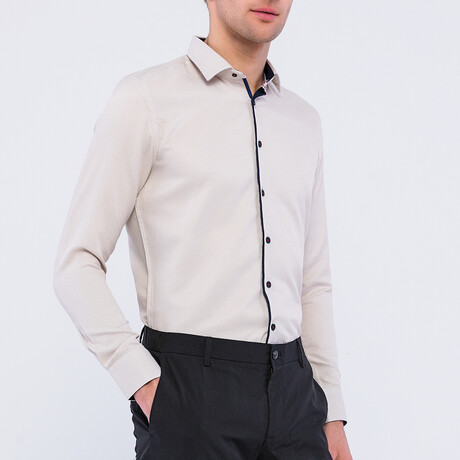 BA527676 // Long Sleeve Button Up Shirt // Beige (S)