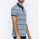 BA539107 // Men's Polo Shirt Short Sleeve	 //  Gray Melange + Indigo (S)