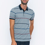 BA539107 // Men's Polo Shirt Short Sleeve	 //  Gray Melange + Indigo (S)