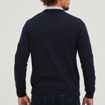 V-Neck Orange Logo Pullover // Navy Blue (S)