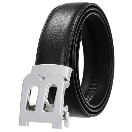 CEAUTB134 // Leather Belt - Automatic Buckle // Black + B Silver Buckle