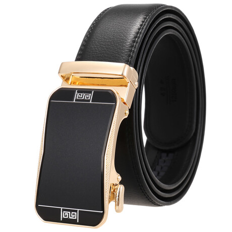 CEAUTB122 // Leather Belt - Automatic Buckle // Black + Gold & Black Buckle