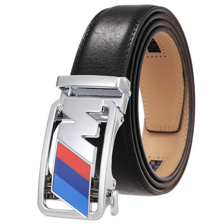 CEAUTB153 // Leather Belt - Automatic Buckle // Black + Silver M Buckle