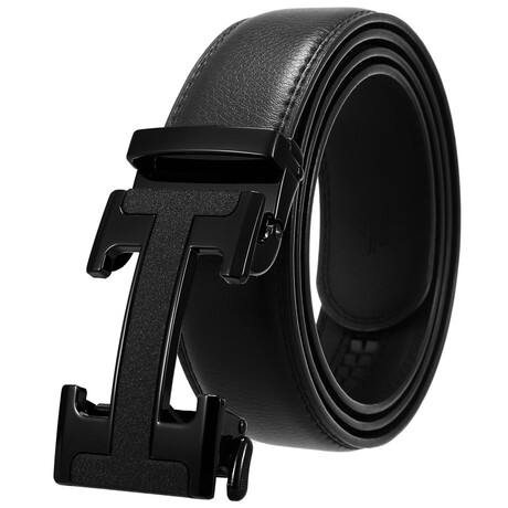 CEAUTB158 // Leather Belt - Automatic Buckle // Black + Black Buckle