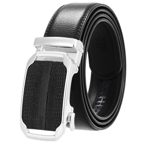 CEAUTB128 // Leather Belt - Automatic Buckle // Black + Black & Silver Buckle