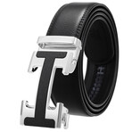 CEAUTB124 // Leather Belt - Automatic Buckle // Black + Silver & Black Buckle