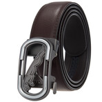 CEAUTB125 // Leather Belt - Automatic Buckle // Brown + Silver & Black Jaguar Buckle