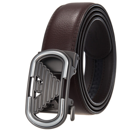 CEAUTB121 // Leather Belt - Automatic Buckle // Brown + Silver Eagle Buckle