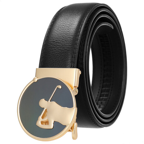 CEAUTB154 // Leather Belt - Automatic Buckle // Black + Gold Golf Buckle