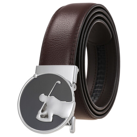CEAUTB140 // Leather Belt - Automatic Buckle // Brown + Silver Golf Buckle
