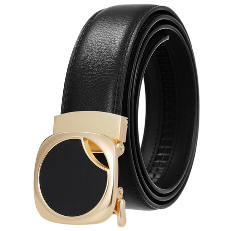 CEAUTB136 // Leather Belt - Automatic Buckle // Black + Gold & Black Buckle