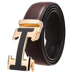 CEAUTB129 // Leather Belt - Automatic Buckle // Brown + Gold & Black Buckle