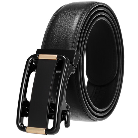 CEAUTB145 // Leather Belt - Automatic Buckle // Black + Black Buckle
