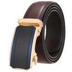 CEAUTB157 // Leather Belt - Automatic Buckle // Brown + Gold + Black & Blue Buckle