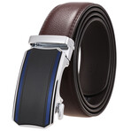 CEAUTB159 // Leather Belt - Automatic Buckle // Brown + Silver + Black & Blue Buckle