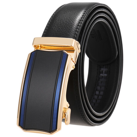 CEAUTB132 // Leather Belt - Automatic Buckle // Black + Gold Black & Blue Buckle
