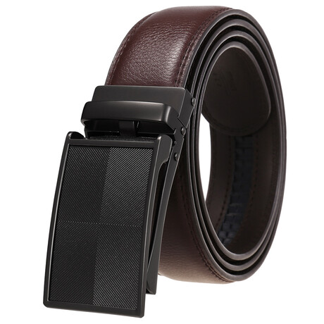 CEAUTB146 // Leather Belt - Automatic Buckle // Brown + Black Buckle