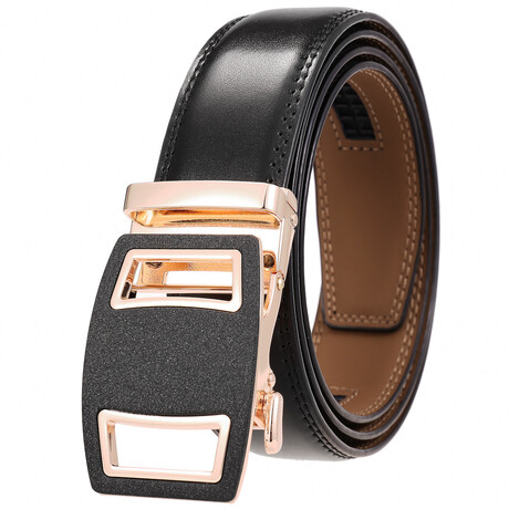 CEAUTB150 // Leather Belt - Automatic Buckle // Black + Gold & Black Buckle