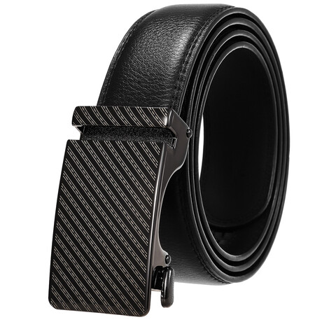 CEAUTB139 // Leather Belt - Automatic Buckle // Black + Black Buckle