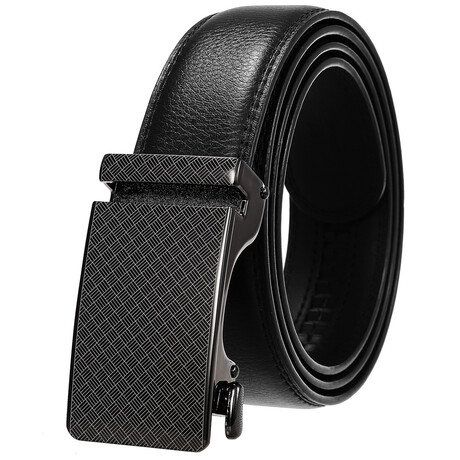CEAUTB142 // Leather Belt - Automatic Buckle // Black + Black Buckle