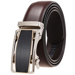 CEAUTB151 // Leather Belt - Automatic Buckle // Brown + Silver & Black Buckle