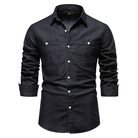 Denim Long Sleeve Button Up Field Shirt V1 // Black (XS)