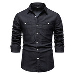 Denim Long Sleeve Button Up Field Shirt V1 // Black (L)