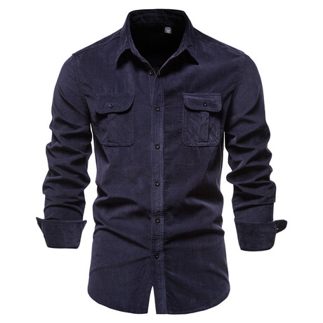 Long Sleeve Button Up Field Shirt V1 // Dark Blue (XS)