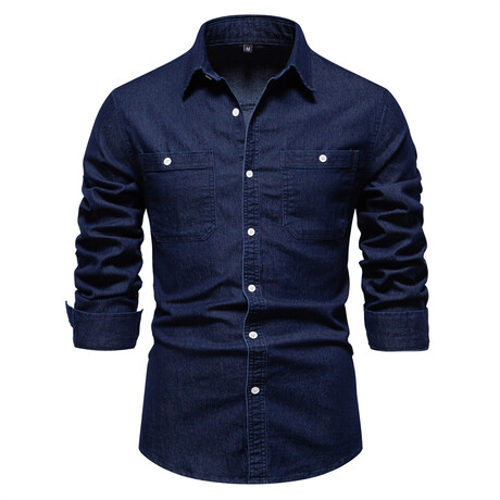 Denim Long Sleeve Button Up Field Shirt V1 // Navy Blue (XS)