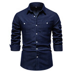 Denim Long Sleeve Button Up Field Shirt V1 // Navy Blue (L)