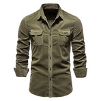 Long Sleeve Button Up Field Shirt V1 // Green (M)