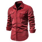 Long Sleeve Button Up Field Shirt V1 // Red (L)