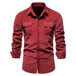 Long Sleeve Button Up Field Shirt V1 // Red (S)
