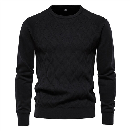 Crewneck Diamond Pattern Knit Sweater // Black (XS)