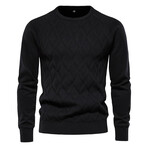 Crewneck Diamond Pattern Knit Sweater // Black (S)