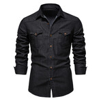 Denim Long Sleeve Button Up Field Shirt V3 // Black (M)