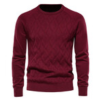 Crewneck Diamond Pattern Knit Sweater // Red (L)