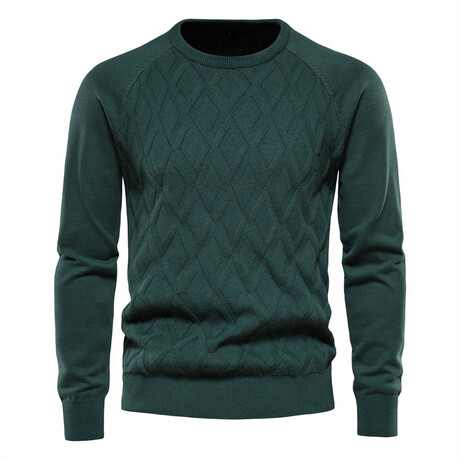 Crewneck Diamond Pattern Knit Sweater // Green (XS)
