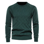 Crewneck Diamond Pattern Knit Sweater // Green (L)